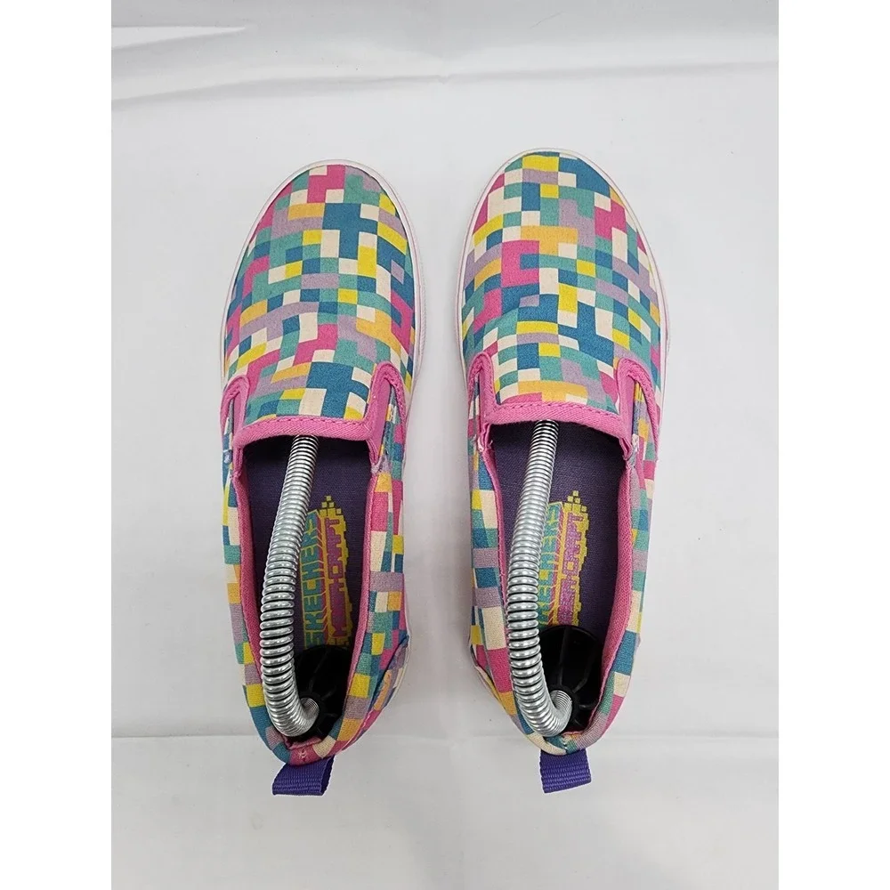 Skechers Slip On Canvas Shoes Kids Size 2 Rainbow Pixel Print Casual Used